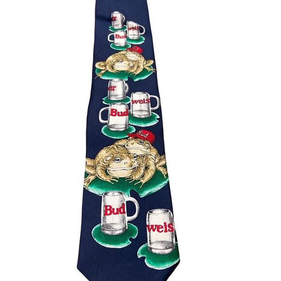 NWT Vintage Anheuser Bush Frog Beer Blue Men's Office Neckties Circa 1995 - Picture 1 of 3